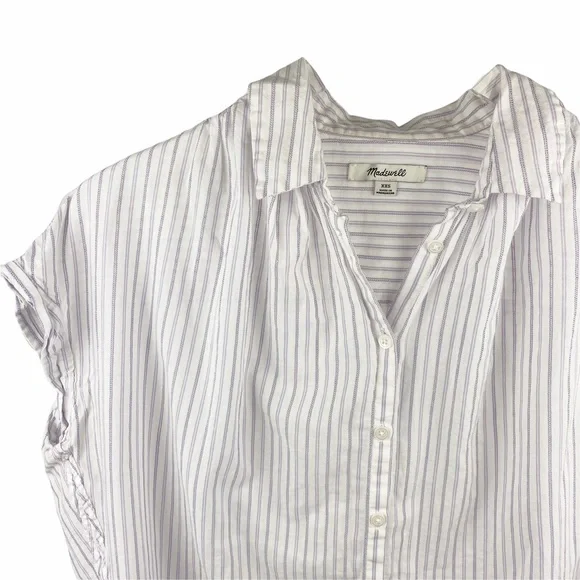 MADEWELL Central Stripe Button Down Oversized Shirt Cap Sleeve XXS - Picture 5 of 8